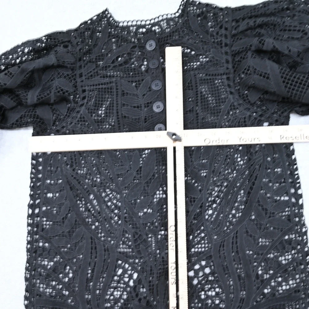 Farm Rio Black Guipure Lace Puff Sleeve Blouse Shirt Whimsigoth Cottagecore EUC